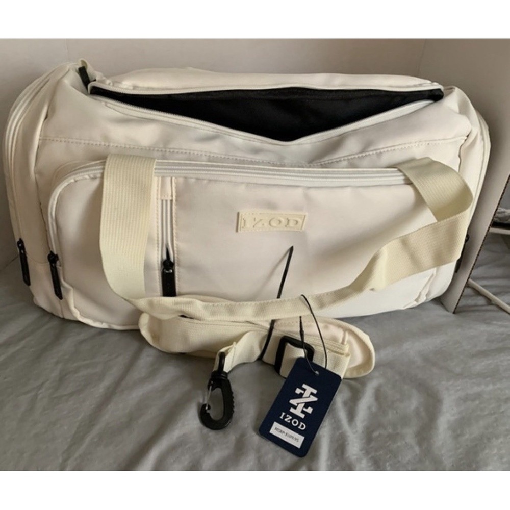 NWT-Izod Cream Duffel Bag with Structured Design Multiple Compartments